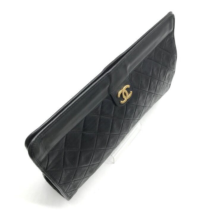 Chanel CC Logo Quilted Lambskin Clutch Second Black Purse — view 7
