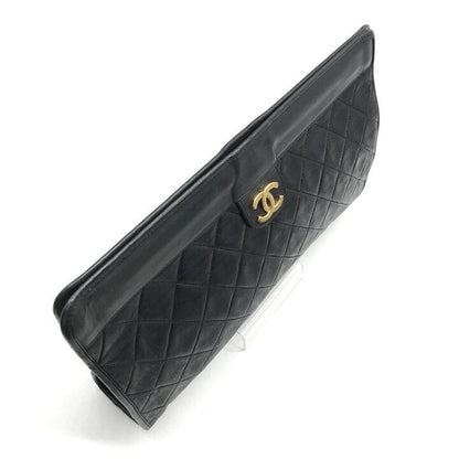 Chanel CC Logo Quilted Lambskin Clutch Second Black Purse — view 7