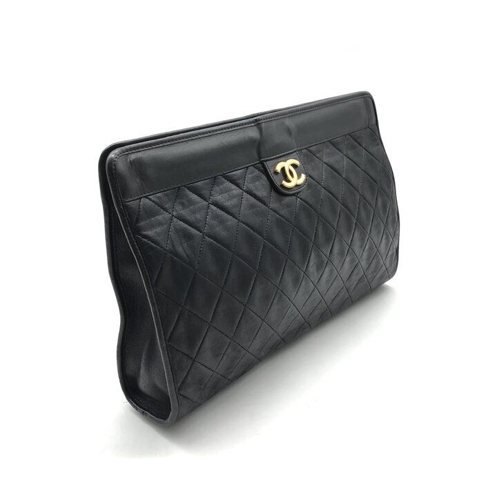 Chanel CC Logo Quilted Lambskin Clutch Second Black Purse — view 3