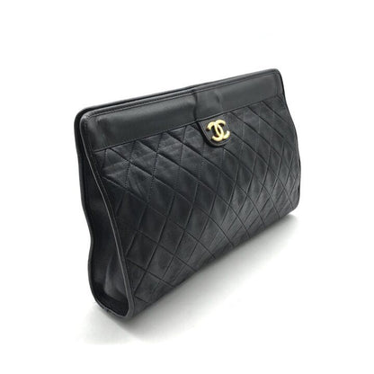 Chanel CC Logo Quilted Lambskin Clutch Second Black Purse — view 3