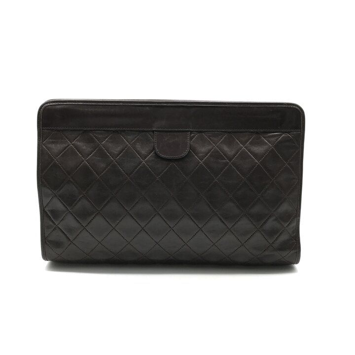 Chanel CC Logo Quilted Lambskin Clutch Second Brown Purse — view 2