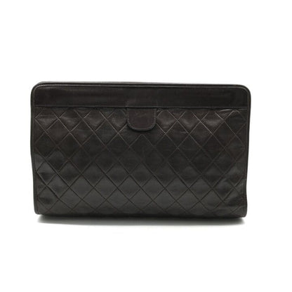 Chanel CC Logo Quilted Lambskin Clutch Second Brown Purse — view 2