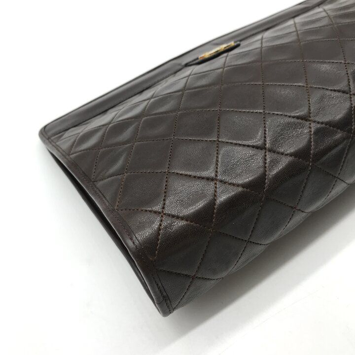 Chanel CC Logo Quilted Lambskin Clutch Second Brown Purse — view 6