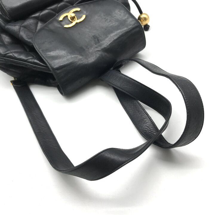 Chanel CC Logo Quilted Lambskin Vintage Backpack Pack Black Parts — view 7