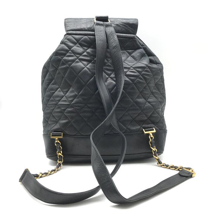 Chanel CC Logo Quilted Lambskin Vintage Backpack Pack Black Parts — view 3
