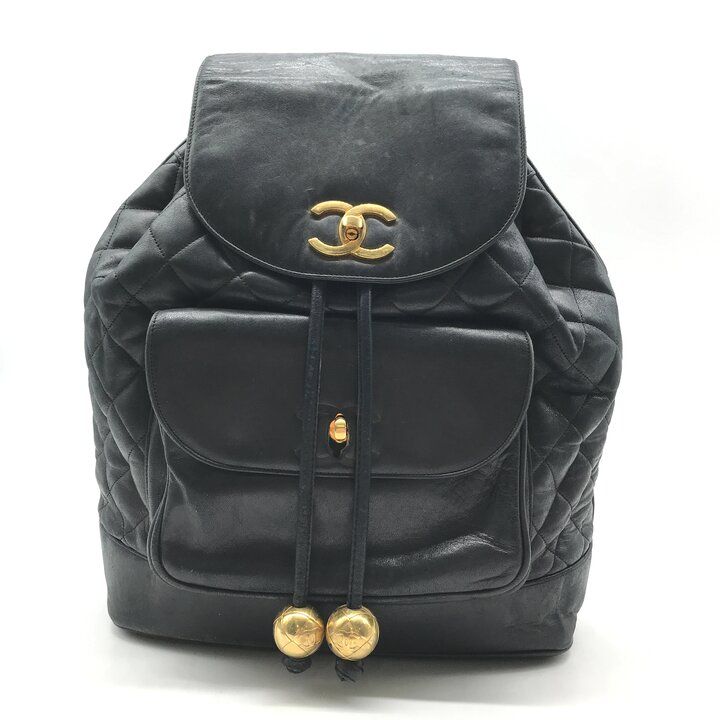 Chanel CC Logo Quilted Lambskin Vintage Backpack Pack Black Parts — view 2