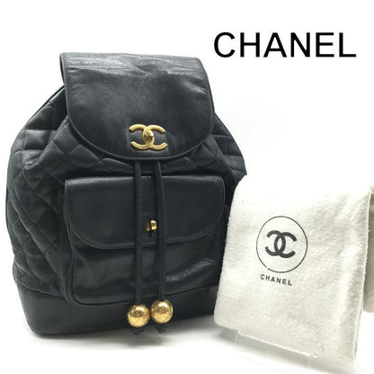 Chanel CC Logo Quilted Lambskin Vintage Backpack Pack Black Parts