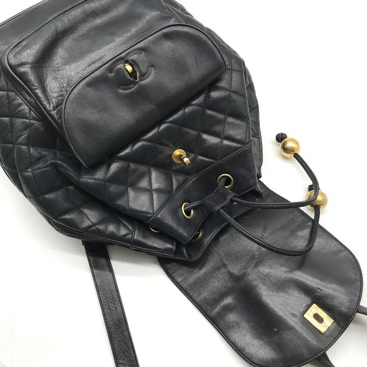 Chanel CC Logo Quilted Lambskin Vintage Backpack Pack Black Parts — view 8