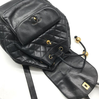 Chanel CC Logo Quilted Lambskin Vintage Backpack Pack Black Parts — view 8