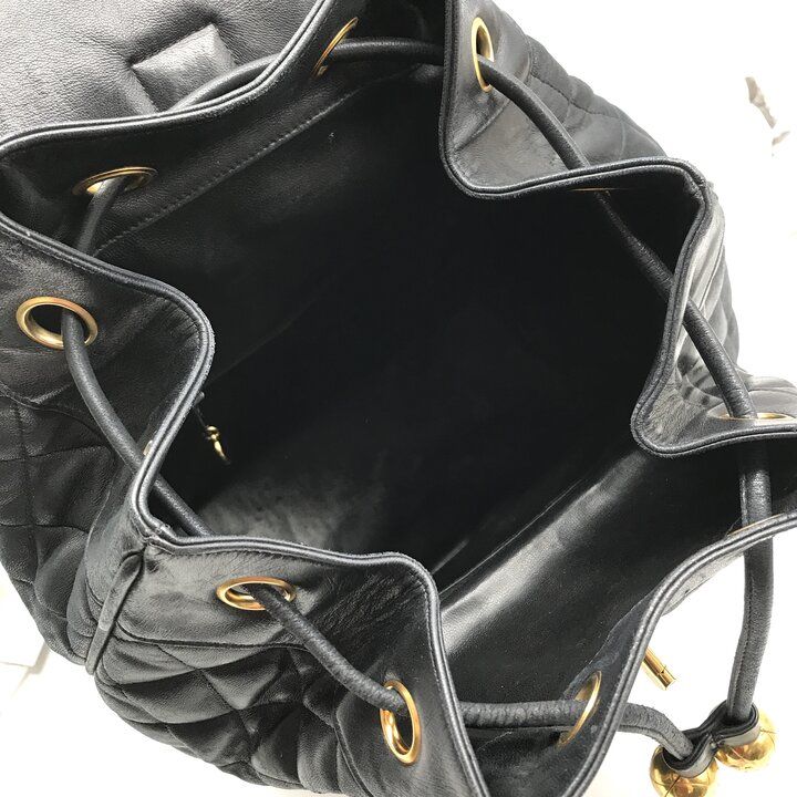 Chanel CC Logo Quilted Lambskin Vintage Backpack Pack Black Parts — view 9