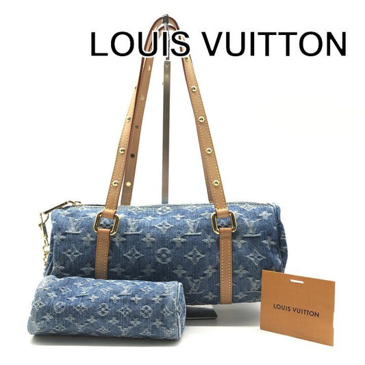 Louis Vuitton Monogram Papillon MM Denim Hand Reactive with Purse Pouch