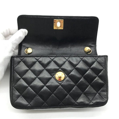 Chanel CC Logo Mini Quilted Lambskin Chain Shoulder Bag Black Crossbody Purse — view 7