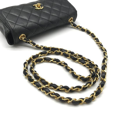 Chanel CC Logo Mini Quilted Lambskin Chain Shoulder Bag Black Crossbody Purse — view 6