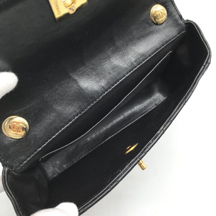 Chanel CC Logo Mini Quilted Lambskin Chain Shoulder Bag Black Crossbody Purse — view 8