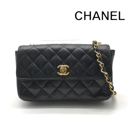 Chanel CC Logo Mini Quilted Lambskin Chain Shoulder Bag Black Crossbody Purse