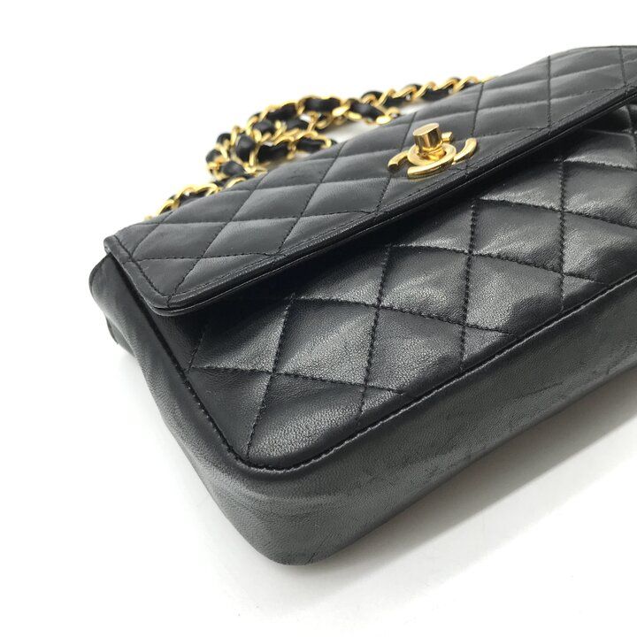 Chanel CC Logo Mini Quilted Lambskin Chain Shoulder Bag Black Crossbody Purse — view 5