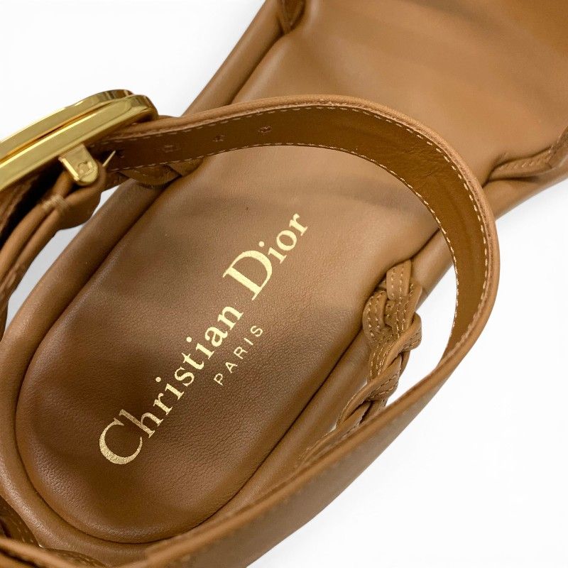 Dior Sandals Shoes Leather Brown Gold Logo Strap — view 7
