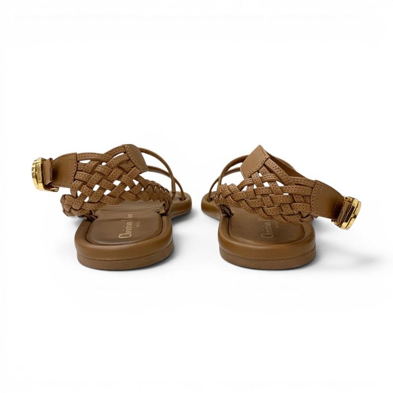 Dior Sandals Shoes Leather Brown Gold Logo Strap — view 5