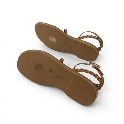 Dior Sandals Shoes Leather Brown Gold Logo Strap — view 6