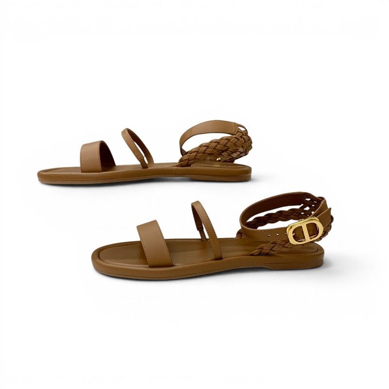 Dior Sandals Shoes Leather Brown Gold Logo Strap — view 3