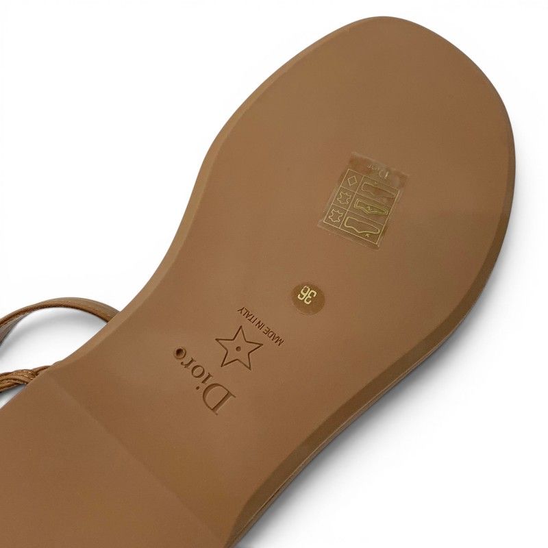 Dior Sandals Shoes Leather Brown Gold Logo Strap — view 8