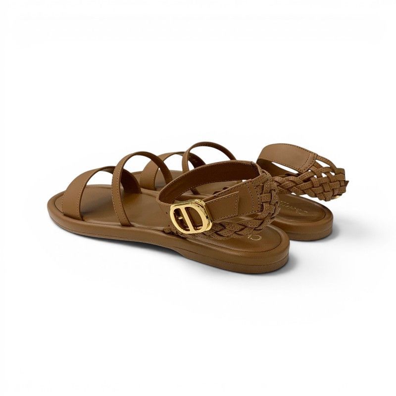 Dior Sandals Shoes Leather Brown Gold Logo Strap — view 4