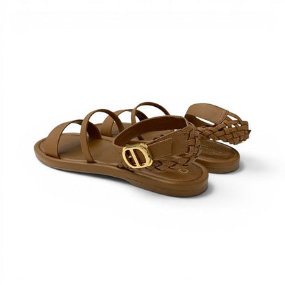 Dior Sandals Shoes Leather Brown Gold Logo Strap — view 4