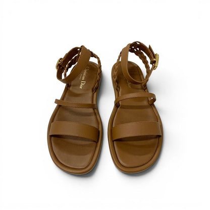 Dior Sandals Shoes Leather Brown Gold Logo Strap — view 2