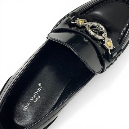 Louis Vuitton District Loafers Leather Shoes Patent Black Silver LV Circle Logo — view 7