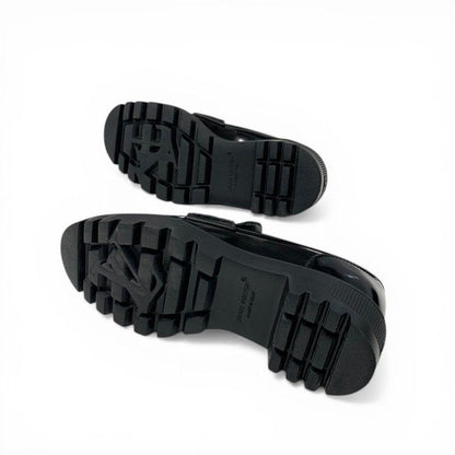 Louis Vuitton District Loafers Leather Shoes Patent Black Silver LV Circle Logo — view 6