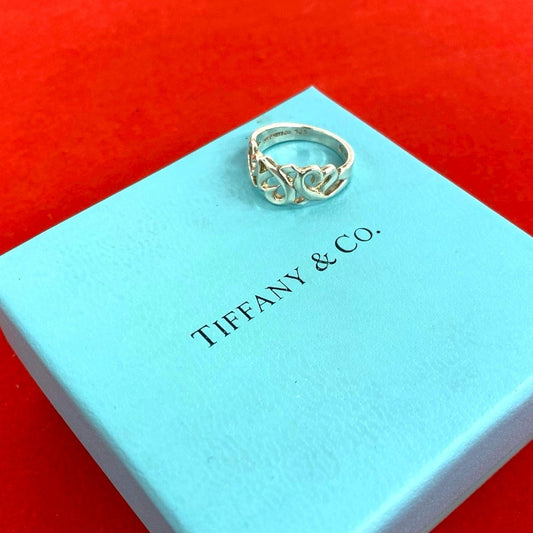 Tiffany & Co Triple Rubbing Heart 925 Sterling Silver Ring