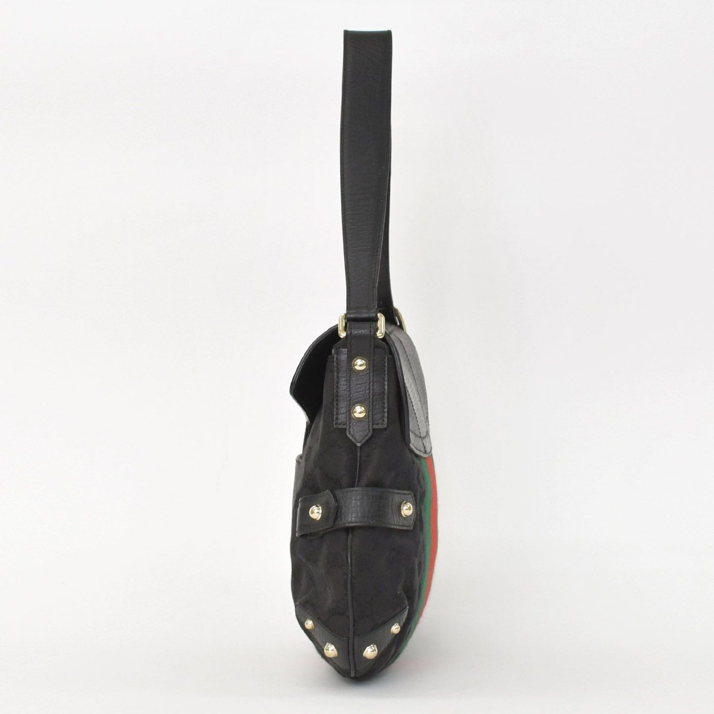 Gucci GG Canvas Shoulder Bag Gold Black Green — view 2