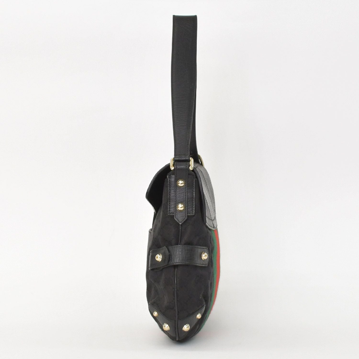 Gucci GG Canvas Shoulder Bag Gold Black Green — view 2