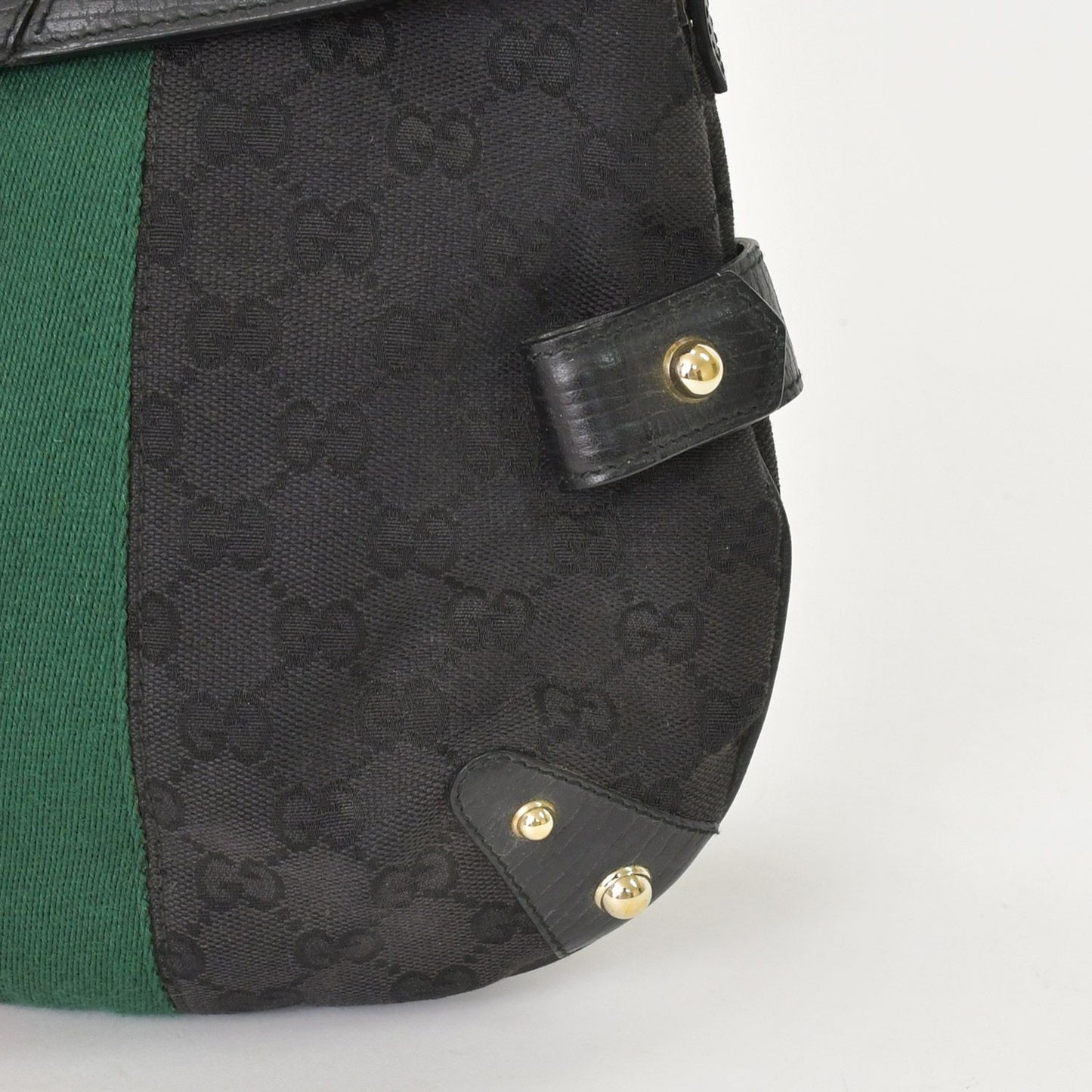 Gucci GG Canvas Shoulder Bag Gold Black Green — view 7