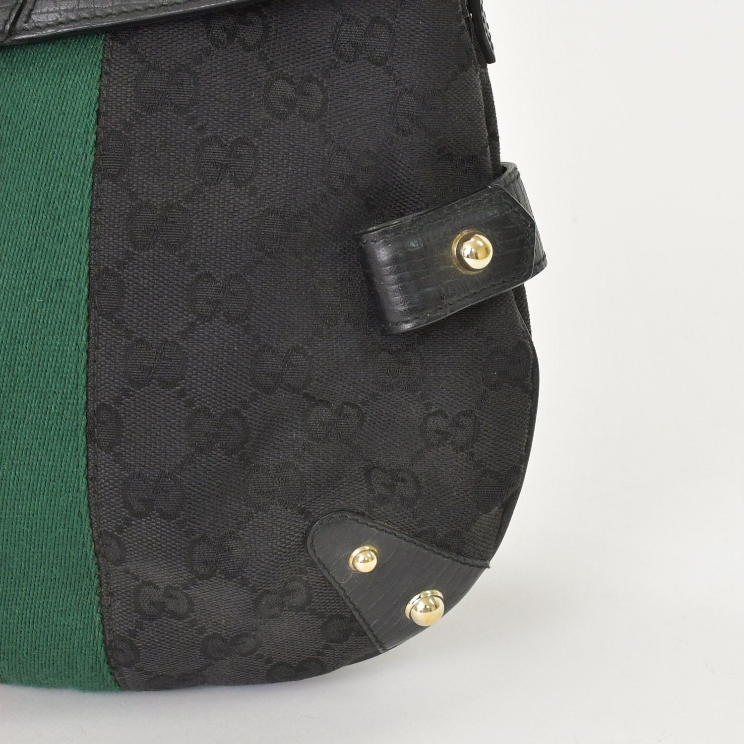 Gucci GG Canvas Shoulder Bag Gold Black Green — view 7