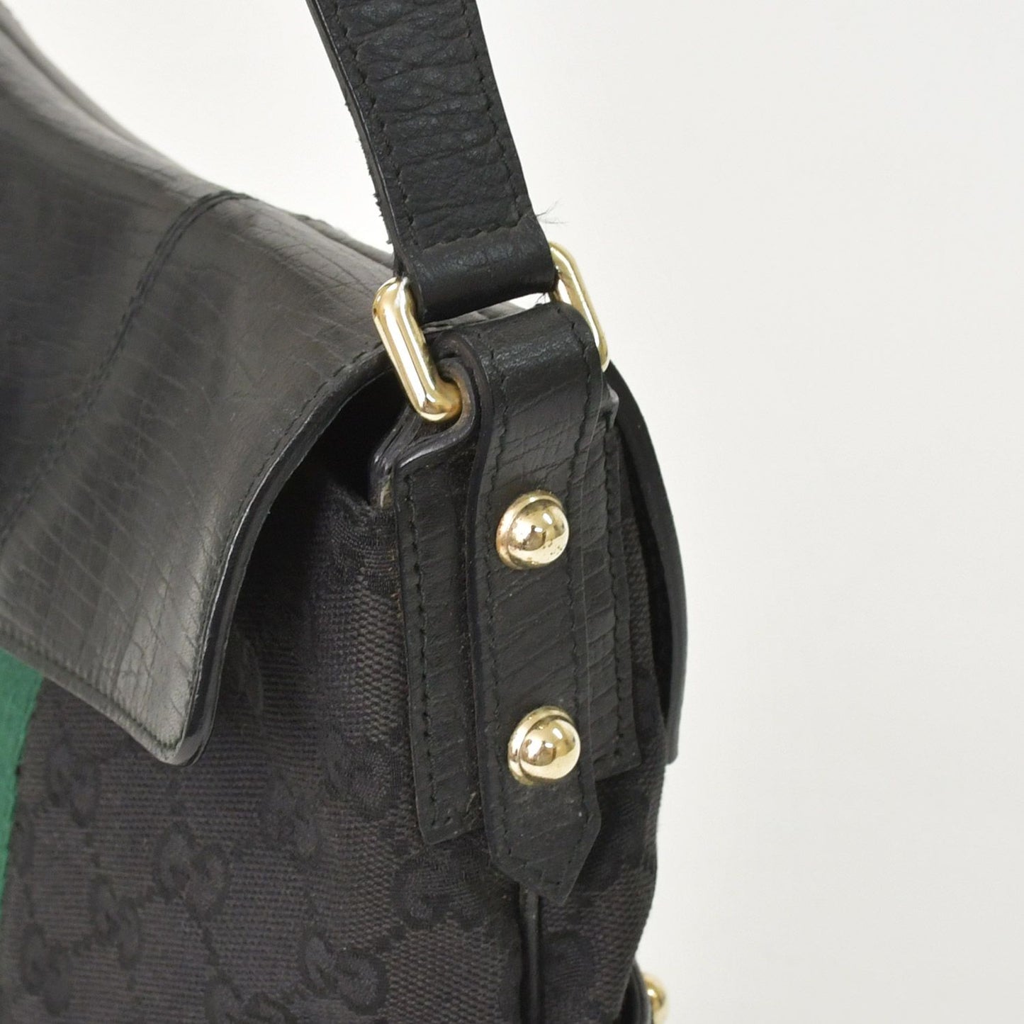 Gucci GG Canvas Shoulder Bag Gold Black Green — view 6