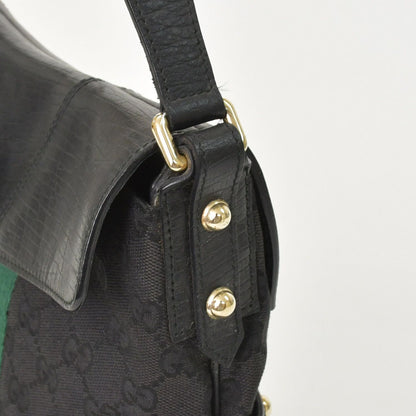 Gucci GG Canvas Shoulder Bag Gold Black Green — view 6