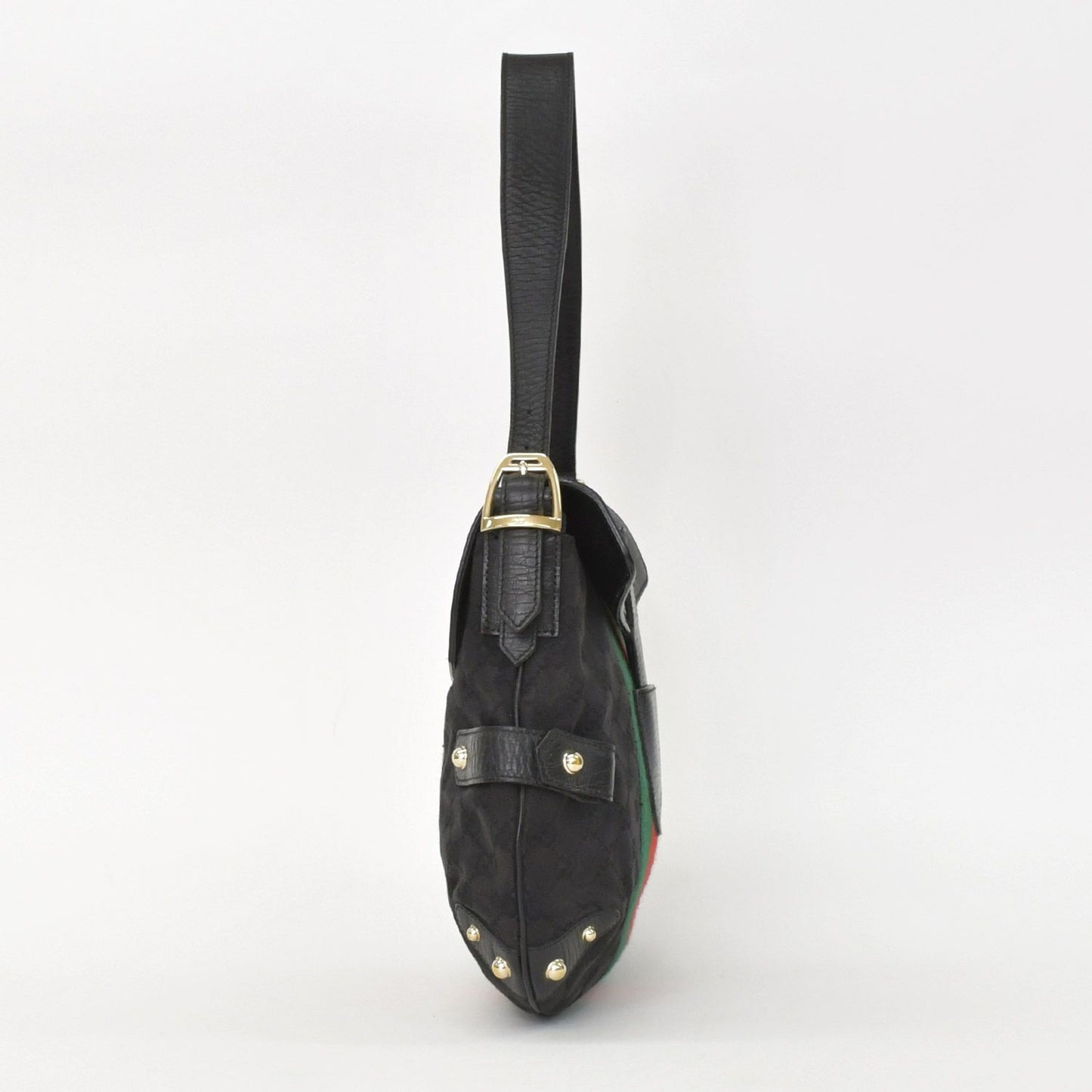 Gucci GG Canvas Shoulder Bag Gold Black Green — view 4