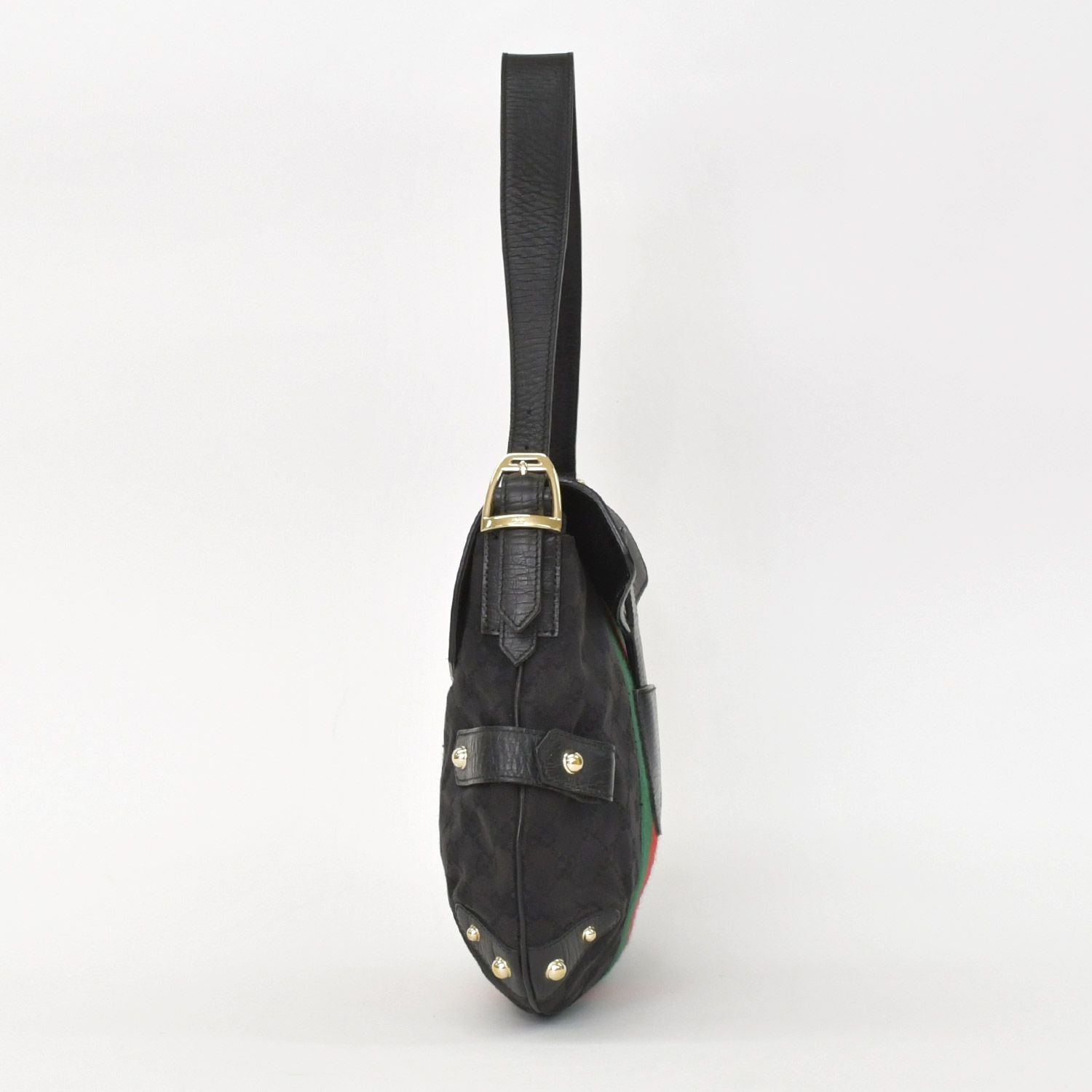 Gucci GG Canvas Shoulder Bag Gold Black Green — view 4