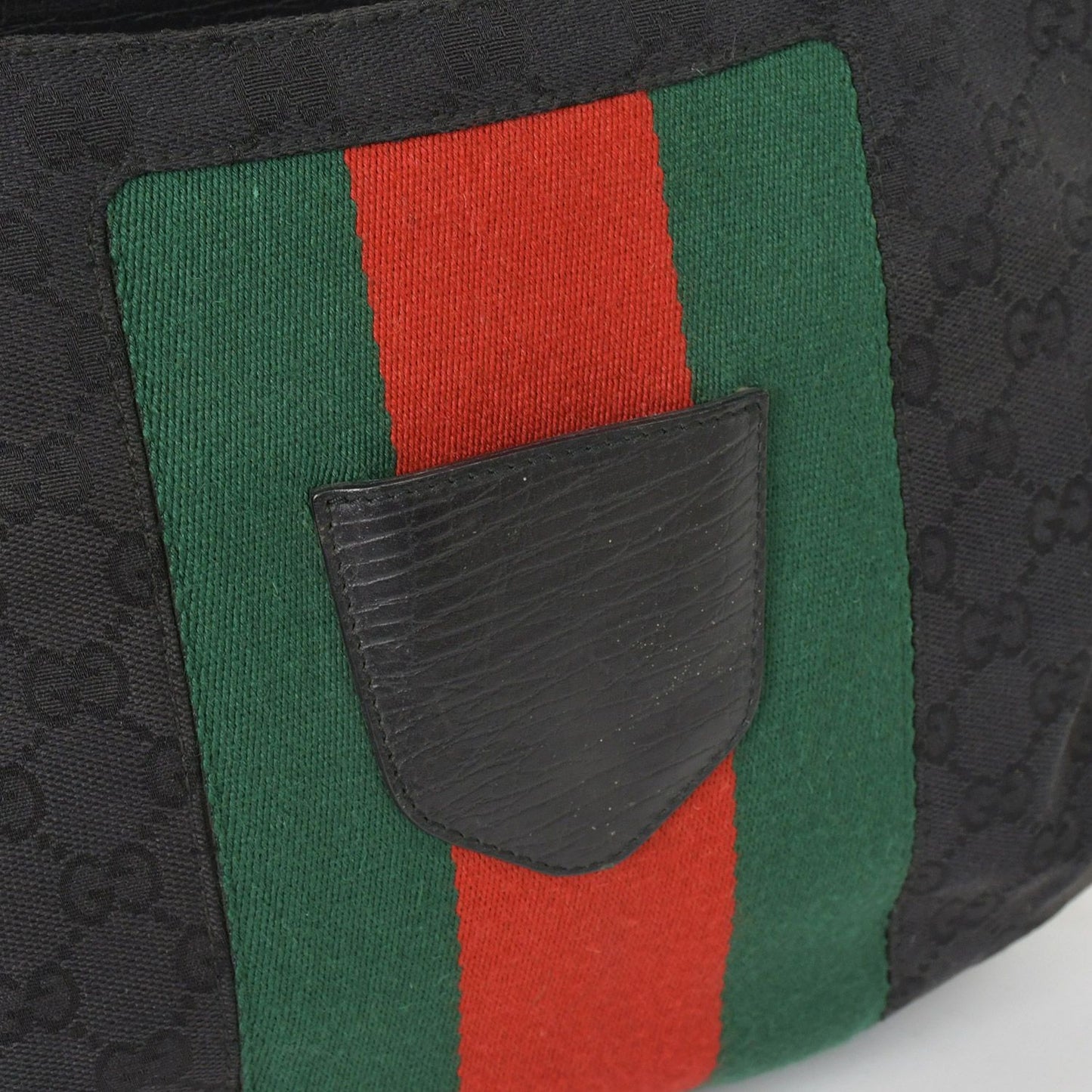 Gucci GG Canvas Shoulder Bag Gold Black Green — view 5