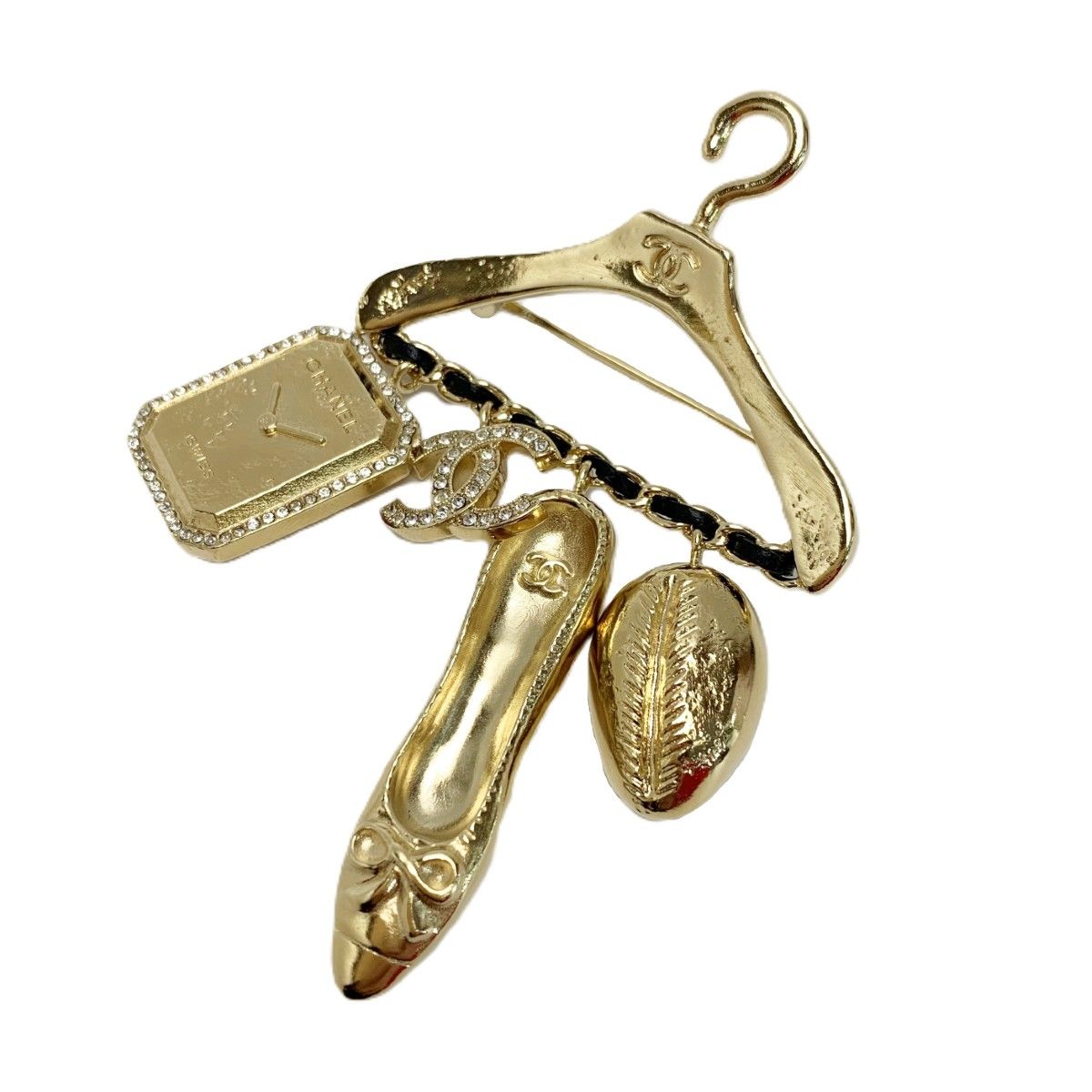 Chanel CC Logo Hanger Motif Gold Black Brooch
