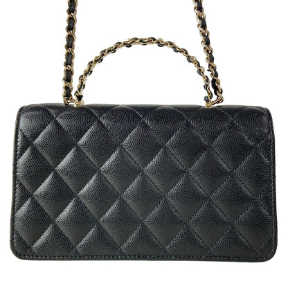 Chanel Clutch Quilted Black 2-Way Bijou Handle Chain Gold — view 3