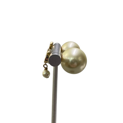Dior Tribales Tribal Resin Pearl Earrings CD Logo Rhinestone Gold White — view 3