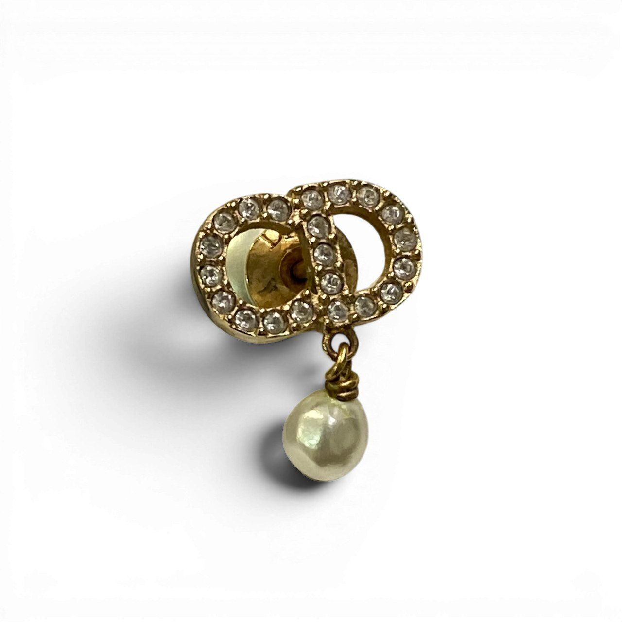 Dior Tribales Tribal Resin Pearl Earrings CD Logo Rhinestone Gold White — view 5