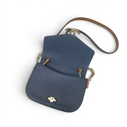 Chanel Shoulder Bag Blue Gold Multicolor Half CC Logo Quilted Chain — view 6