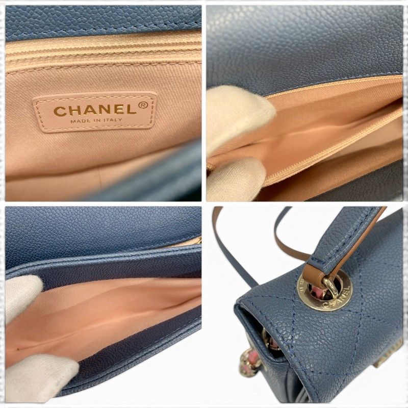 Chanel Shoulder Bag Blue Gold Multicolor Half CC Logo Quilted Chain — view 9