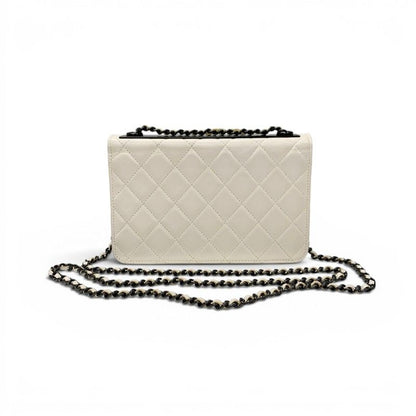 Chanel Shoulder Bag White Black CC Logo Chain Wallet Turnlock — view 3