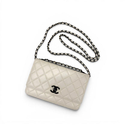 Chanel Shoulder Bag White Black CC Logo Chain Wallet Turnlock — view 5