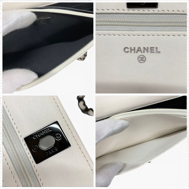 Chanel Shoulder Bag White Black CC Logo Chain Wallet Turnlock — view 9