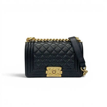 Chanel Shoulder Bag Black Gold 20 Quilted CC Logo Chain